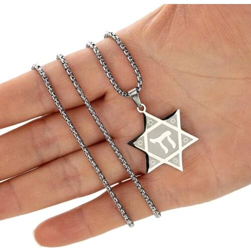 Stainless Steel Star Of David Pendant Necklace For Women Chai Jewish Fashion Jewelry Ancient Hexagram Charm Necklace Men