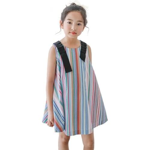 Dress age 6-14 years old girl colorful dress 2019 new summer striped chiffon sleeveless female baby vest dress