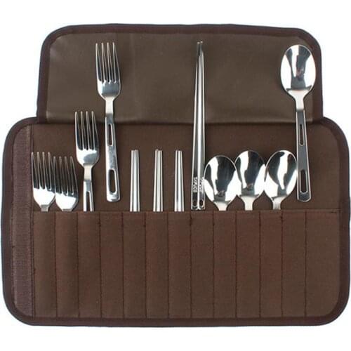 Outdoor Tableware Set Camping BBQ 4 People Portable Stainless Steel Spoon Chopsticks Fork Picnic Bag Camping Hiking Tourism New