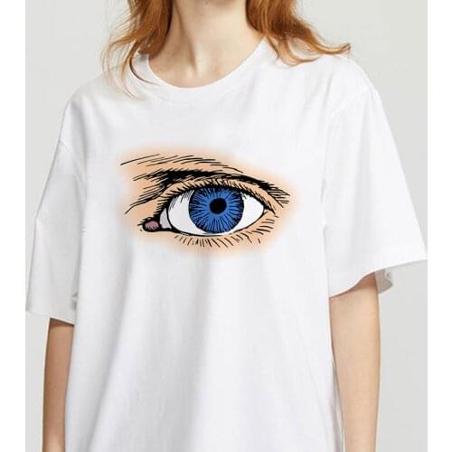 Hand painted eyes Printed T Shirt Women 90s Graphic T-shirt Harajuku Tops Tee Cute Short Sleeve Animal Tshirt Female Tshirts