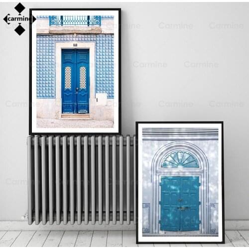 Lisbon Portugal Canvas Painting Scandinavian Wall Art Picture Modern Blue Door Green Door Poster and Print for Living Room Decor