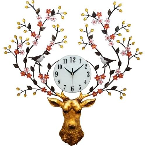 Nordic Artistic Deer Head Antique Large Wall Clock For Living Room Watch Wall Modern Design Creative Clocks Home Decoration5K536