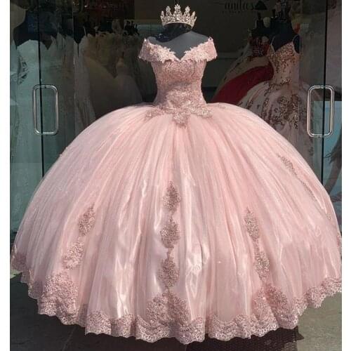Modest Ball Gown Quinceanera Dresses Off the Shoulder Appliques Lace Sweet 16 Cheap Party Dress vestido de 15 anos