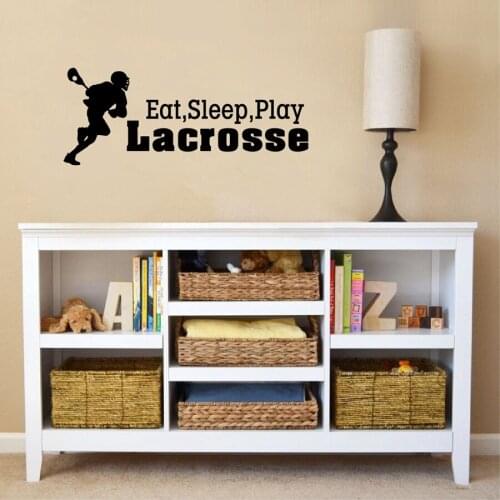 "EAT SLEEP PLAY LACROSSE" BOY LACROSSE WALL DECAL SPORTS VINYL WALL STICKER