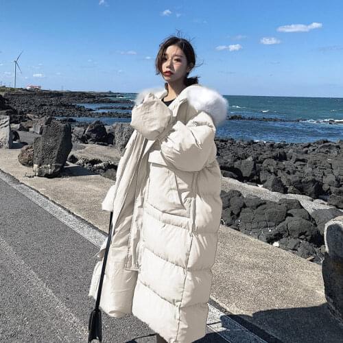 2021 Winter New Thick Bread Clothes Cotton-padded Jacket Womens Long Over-the-knee Coat Cotton-padded Jacket Tide