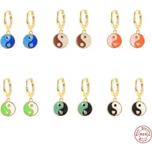 GS 925 Sterling Silver New Yin Yang Pendant Drop Earrings for Women Colorful Enamel Dangle Earrings 2021 Trend Jewelry Gift