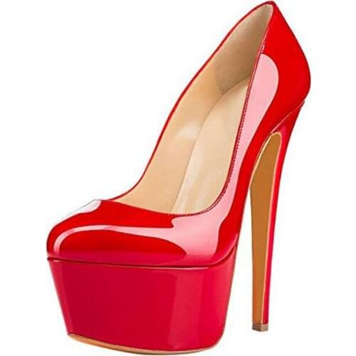 Lady Platform Pumps 16CM High Heel Shoes Wedding Nude Pumps Patent Leather Office Shoes Classic Pumps Plus Size 34-46