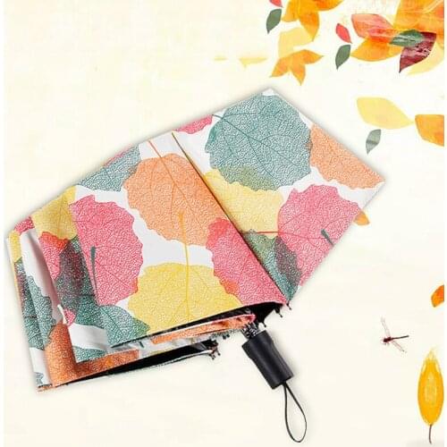Creative Ultra Light Maple Leaf 3 Folding Umbrella Lady Sunny and Rainy Black Coating Umbrella Women Clear Umbrella