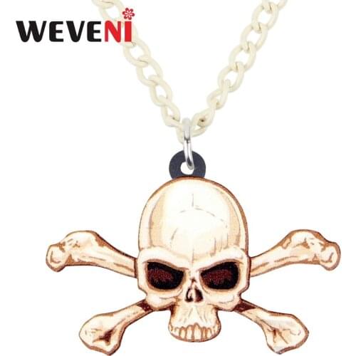 WEVENI Acrylic Anime Halloween Skull Bone Necklace Pendant Chain Choker Trendy Festival Jewelry For Women Girls Party Gift