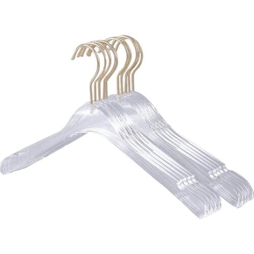 10 Pcs Clear Acrylic Crystal Clothes Hanger with Gold Hook, Transparent Luxury Shirts Dress Hanger with Notches