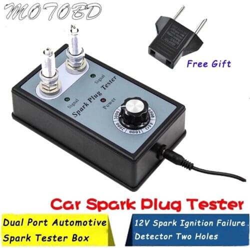 12V Spark Ignition Failure Detector Two Holes Dual Port Automotive Spark Tester Box Spark Plug Test Drive Car Diagnostic Tool