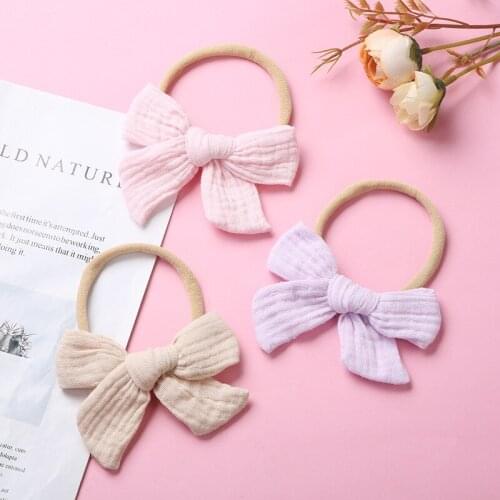 14pcs/lot Hnadtied Cotton Linen Bow Headband Soft Elastic Nylon Baby Headbands Infant Hair Accessory