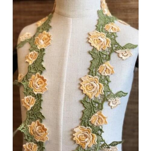 2 Meters Hot Sale 8cm Width High Quality Polyester Orange with Green Guipure Lace Fabric Lace Trims