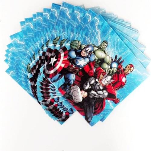 20pcs The Avengers Paper Napkin Cartoon Theme Party For Kids Happy Birthday Decoration Theme Party Supply Festival Blue