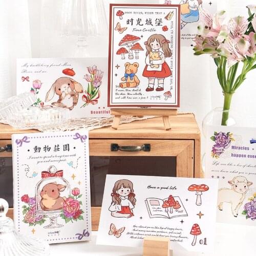 30 Pcs/Set Time Castle Series Postcard Hand Painted Cartoon Animals Greeting Cards Wish Card DIY Journal Decoration