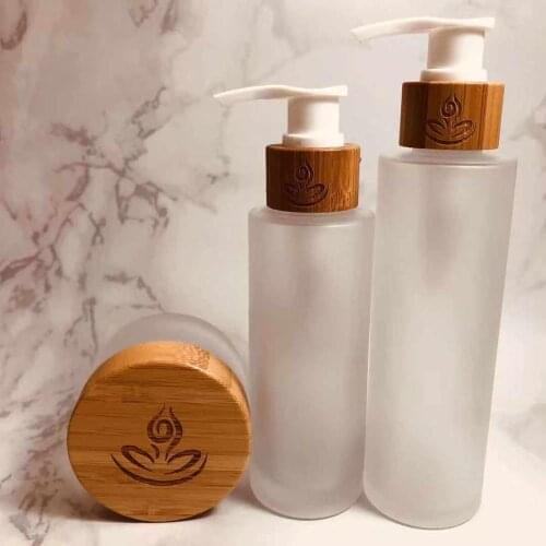 330pcs*30ml frosted clear glass essential bottles with bamboo cap/lids50g frosted clear face cream cosmetic jar with bamboo cap