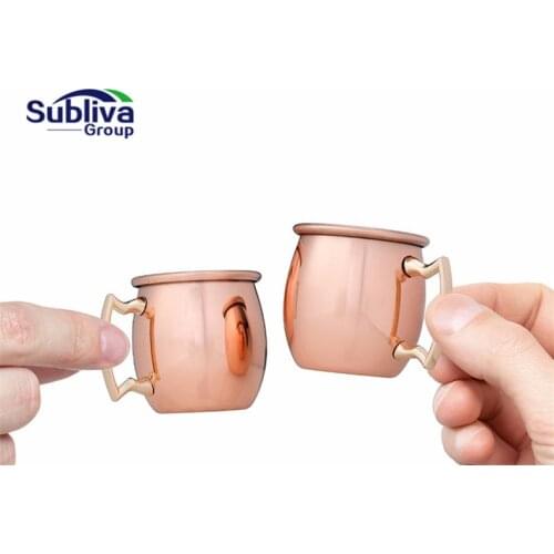 4pcs 2oz Stainless steel Drum Shape 60ml Copper Plated Moscow Mule Mugs Shot Glass Mini Shot Copper Mug Handled