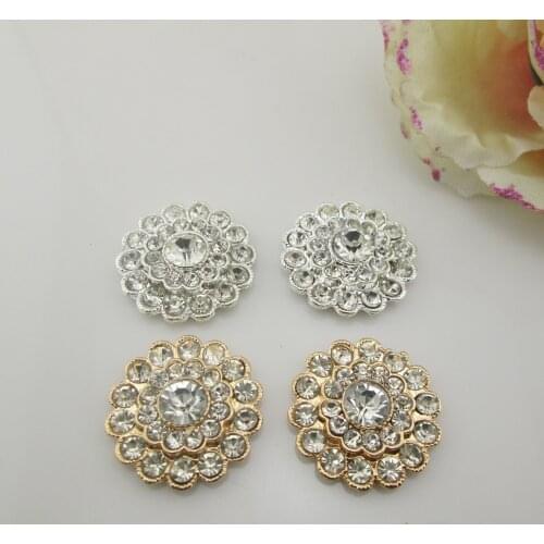 BT185 25mm)5pcs Round Alloy Rhinestone Buttons Flatback For Girl Hair Accessory