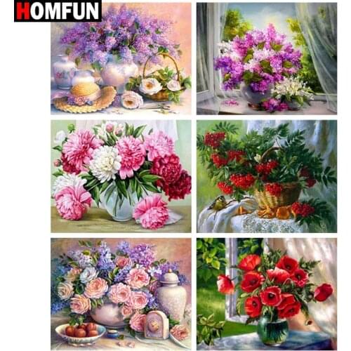 HOMFUN Square Round Drill 5D Diamond Painting Environmental Crafts Full Diamond Embroidery "Flower landscape" Home decor