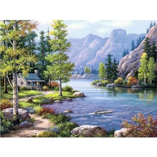Diamond Painting Full of Diamond Square Diamond Forest House Decoration Painting