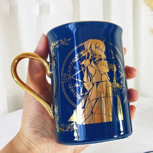 Anime Fate/stay night FGO Arutoria Pendoragon Saber Cosplay Gold Stamping Tea Cup Daily Ceramic Water Cup Gift