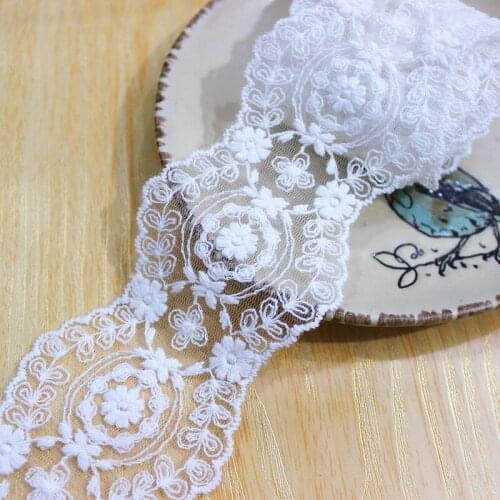 15yd White Cotton Thread + Mesh Embroidered Mesh Lace Garment Lace Ribbon Fabric Trims Trimmings DIY Handmade Sewing Accessories
