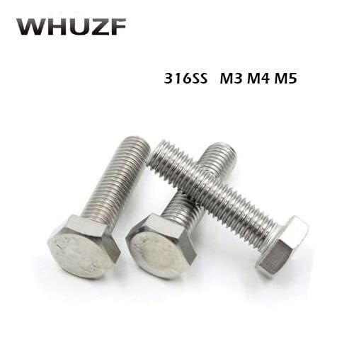 M3 M4 M5 Hexagon head bolts with full thread 316 stainless steel hex screw threaded up to the head bolt