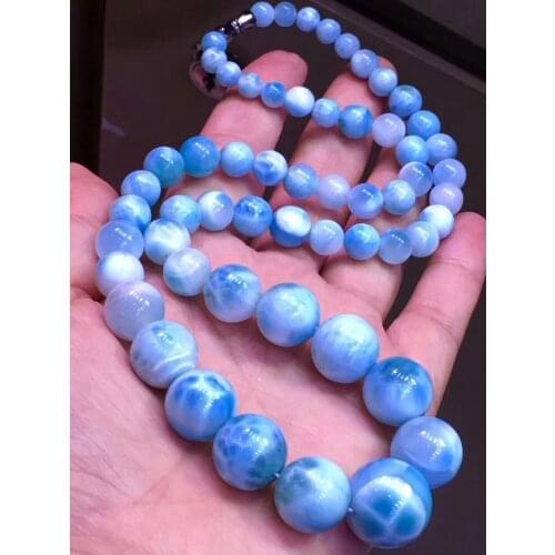 Genuine Blue Natural Ice Larimar Necklace Chain Women Men Necklaces Crystal Natural Larimar Reiki 6-17MM AAAAA Certificate