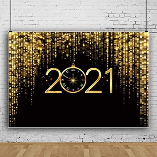 Clock and Golden Fireworks Backdrop Photography Background Holiday Celebration Party Decor Photo Booth Studio Prop