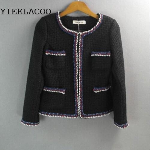 Black /White hand-woven tweed jacket 2020 autumn / winter ladies wool coat new small fragrant wind Slim ladies short jacket coat
