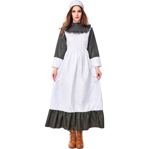 European Farm Maid Clothing Retro Dark Green Kitchen Girl Costume European and Beautiful Servant Farm Pioneer Rally Clothing