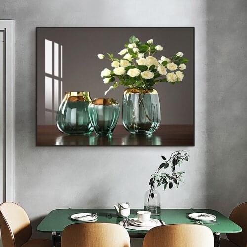 Europe Vintage Canvas Painting Wall Decor Still Life With Flowers In A Glass Vase Nordic Art Poster And Prints Picture Cuadros