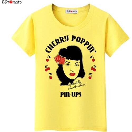 BGtomato beautiful girl cherry poppin T shirt womens summer white color fashion cool shirts Brand Good quality soft casual tops
