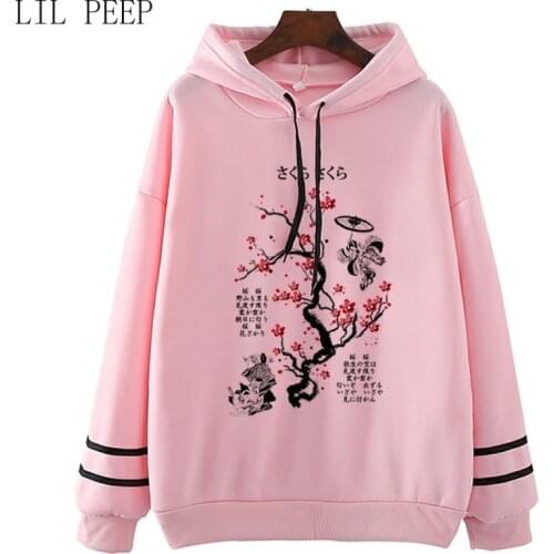 Ink Painting Cherry Blossom 2020 Ulzzang Girl Hoodies Casual Long Sleeve Hoodies Women CreWneck Hoodies