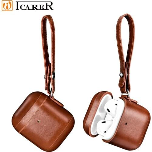ICARER For Airpods 2 Wireless Charger Earphone Leather Case Protection With Strap for Airpods Case Luxuxry