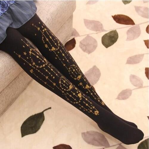 Spring autumn japanese sweet lolita tights hot stamping printing gothic lolita pantyhose kawaii girl loli cos