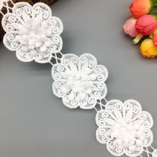 13PCS Round Flowers Cotton Lace Trim Trimmings Ribbon Applique Fabric Vintage Sewing Crafts for Wedding Dress Width 65mm