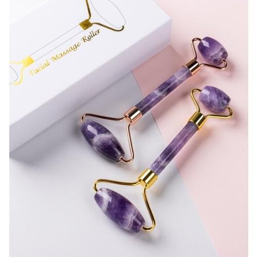 Massager For Face Jade Roller Facial Skin Care Amethyst straight Natural GuaSha Scraper Body Beauty Health Slimming Tools Set