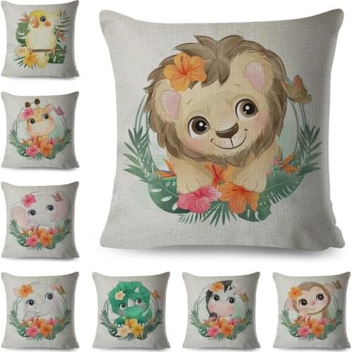 Cartoon Flower Animal Cushion Cover Decor Nordic Style Dinosaur Pillowcase Polyester Pillow Case for Children Room Sofa Home