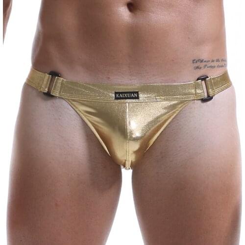 Men Jockstrap U Convex Gay Underwear PU Leather Sexy Men Underwear Penis Pouch Mens Thongs and G Strings Tanga Hombre