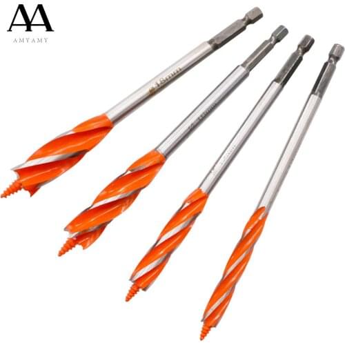 AMYAMY Woodworking Drill Bits set 10-25 mm Deep Hole Twist Drill Hex Handle Four slot Four blade Wood Door Lock Hole Opener