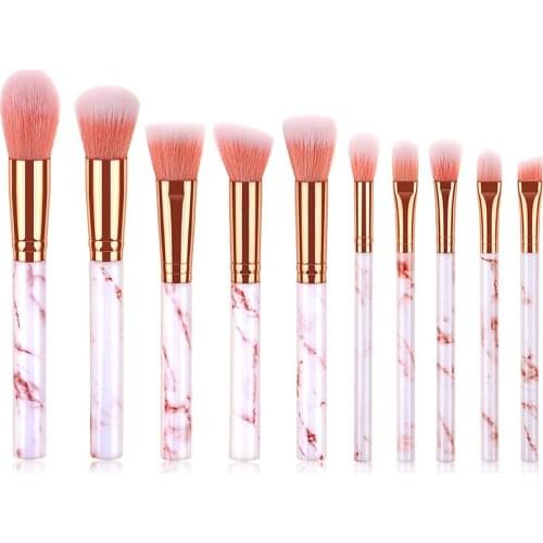 10pcs/set Makeup Brushes Set Pink marble handle For Eyebrow Eyeshadow Foundation Concealer Contour Powder eyelash brush T10188