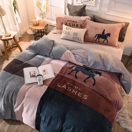 Multicolor Thick Coral Velvet King Winter Warm Flannel Knight Double Sided Duvet Cover Bed Flat Sheet Pillowcases Bedding Set
