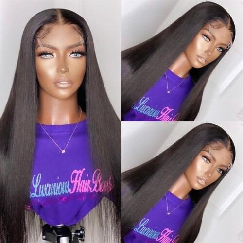Natural Black Synthetic Wig Soft Hair Glueless Silky Straight Lace front Wigs with Baby Hair Natural Hairline