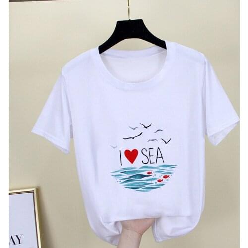 2020 New Fashion Tshirt Sea Printed Short Sleeve Tops Female Clothing Thin Section T Shirt Women Harajuku Hipster White T-shirt