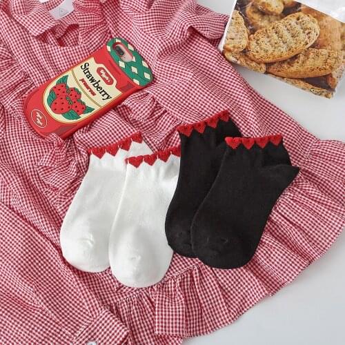 2021 New Womens Girls Fashion Casucal Low Cut Short Socks 1 Pair Cute Black White Color Socks With Red Hearts Ankle Socks
