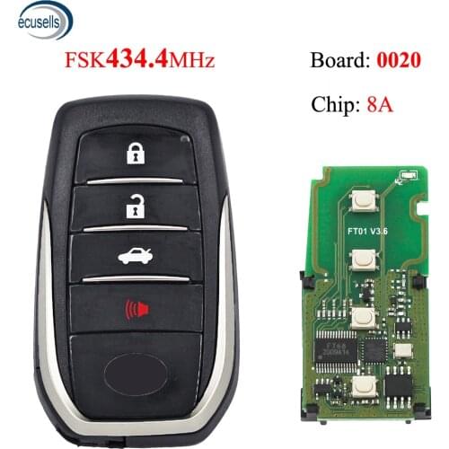 Board 61E066-0020 3+1/4 Button FSK434.3 MHz A8 Chip Keyless-Go Smart Remote Key For Toyota Southeast Asia 2015-2018 Camry TOY12