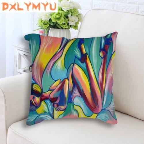 Sexy Girl Abstract Oil Painting Print Seat Cushion Home Decorative Sofa Throw Pillow Case Cotton Linen Cushion Cover