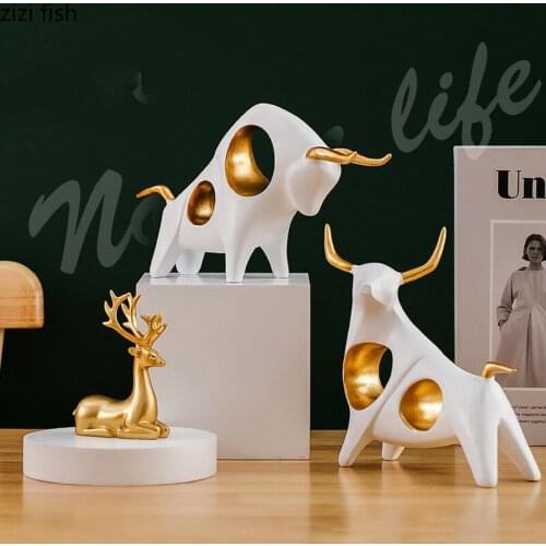 Resin Cow Ornaments Animal Statue Sculpture Model Decorative Crafts Furnishings Figurines Home Decoration Accessories Statuette