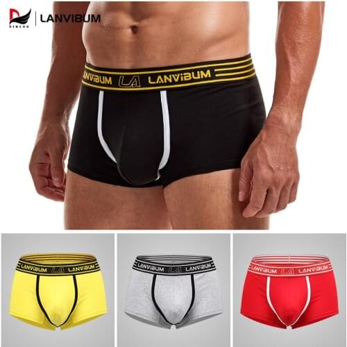 LANVIBUM underwear new mens panties mid-waist cotton panties solid color simple U convex comfort flat corner pants large size